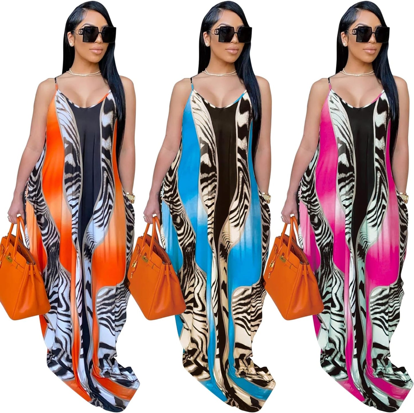 Women'S Maxi Sunflower Dresses Sleeveless Long Tie Dye Dress Casual Sundresses with Pockets