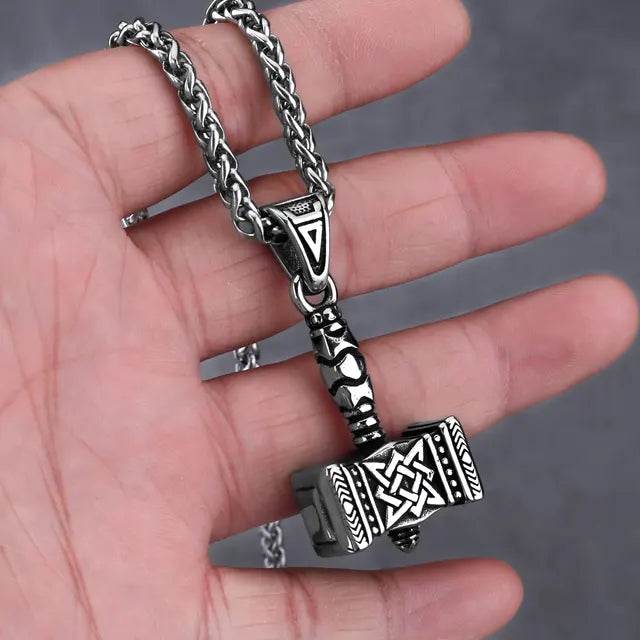 Norse Mythology Viking Thor'S Hammer Men'S Pendant Necklace Stainless Steel Punk Celtic Knot Necklace Jewelry Wholesale