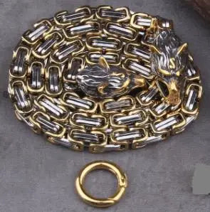 Stainless Steel Viking Wolf Head Square-Link Chain with round Clasp without Pendant with Wooden Box as Christmas Gift