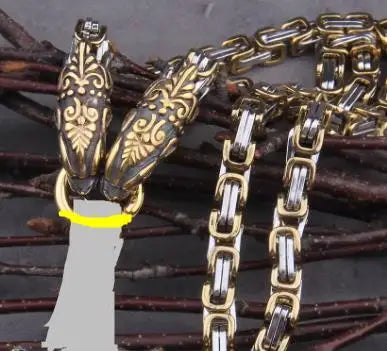 Stainless Steel Viking Wolf Head Square-Link Chain with round Clasp without Pendant with Wooden Box as Christmas Gift