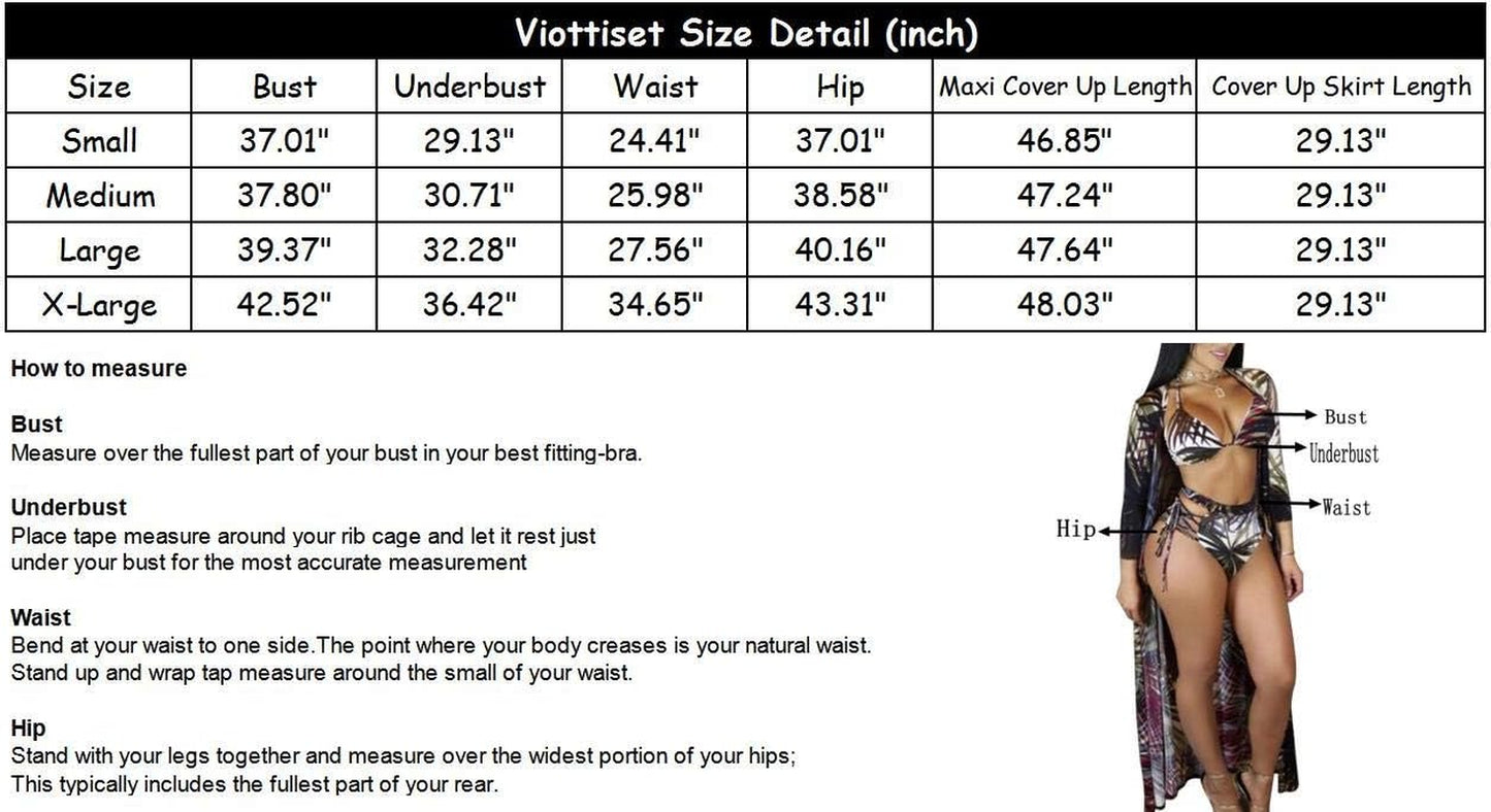 Women'S Printed 3 Pieces High Waist Bikini Maxi Swimsuit Cover Up