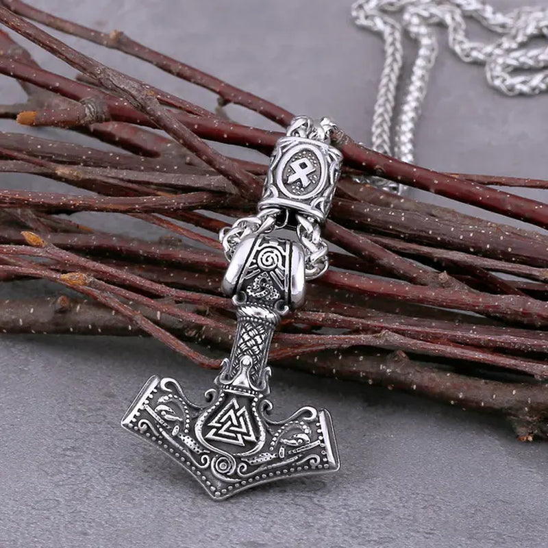 New Design Fashion Viking Thor'S Hammer Necklace Men'S Stainless Steel Jewelry Gift Vintage Scandinavian Rune Amulet Necklace