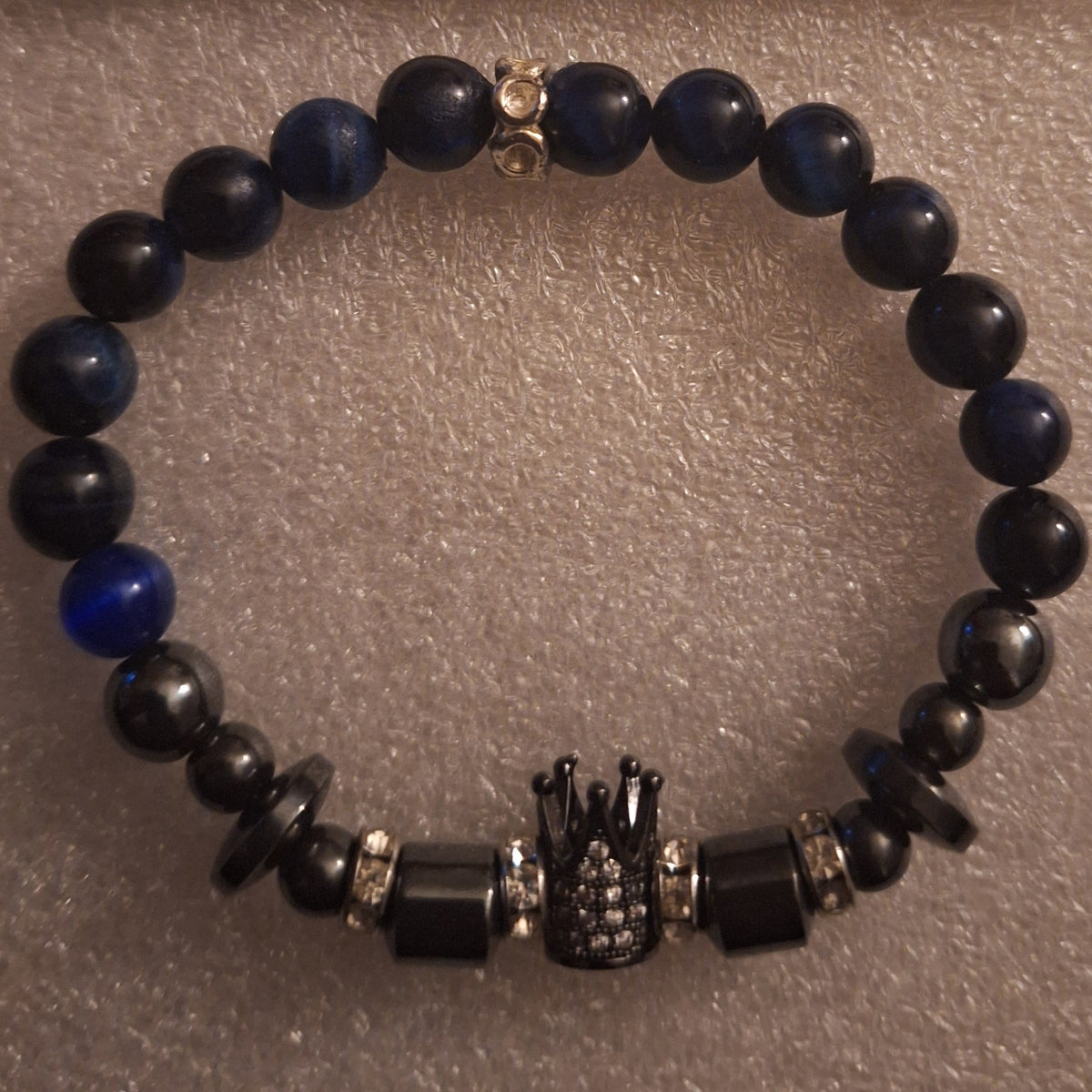 Blue Tiger's Eye & Hematite Crown Bracelet | Protection, Power & Royalty