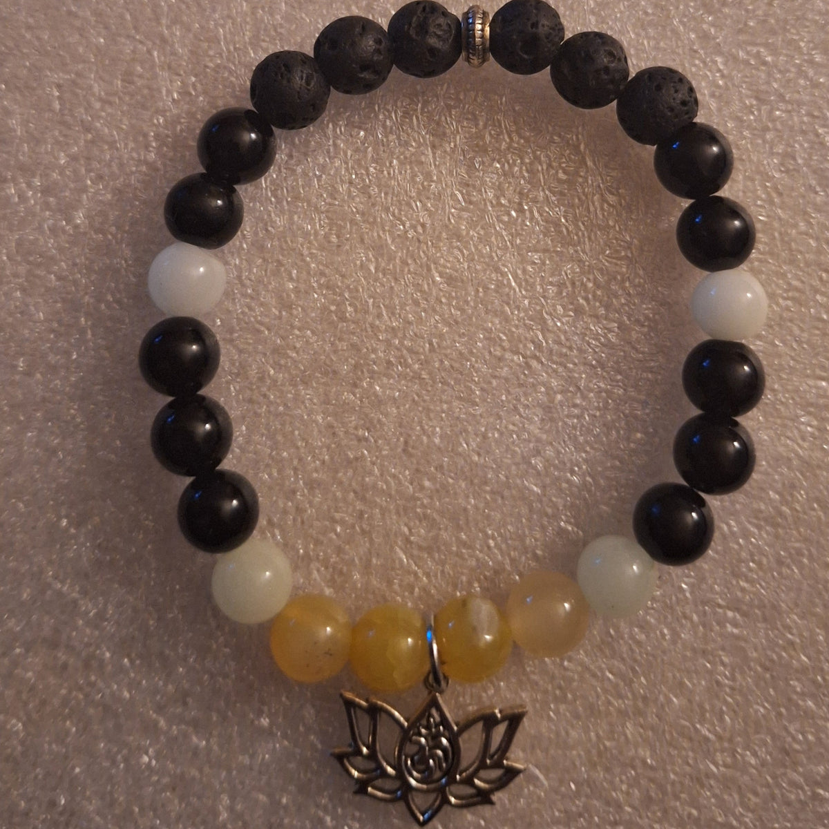 Sacred Bloom Bracelet | Black Lava Stone, Onyx & Citrine with Lotus Om Charm