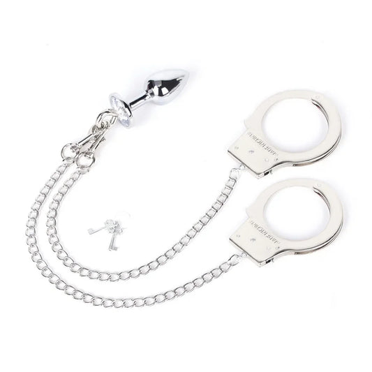 Metal Anal Plug Vagina Dilator Butt Plug Chain Lockable Handcuffs Bondage Bdsm Sex Toys for Adults Men Women Couple Sexy Games