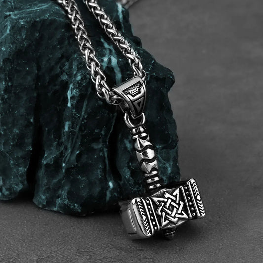 Norse Mythology Viking Thor'S Hammer Men'S Pendant Necklace Stainless Steel Punk Celtic Knot Necklace Jewelry Wholesale