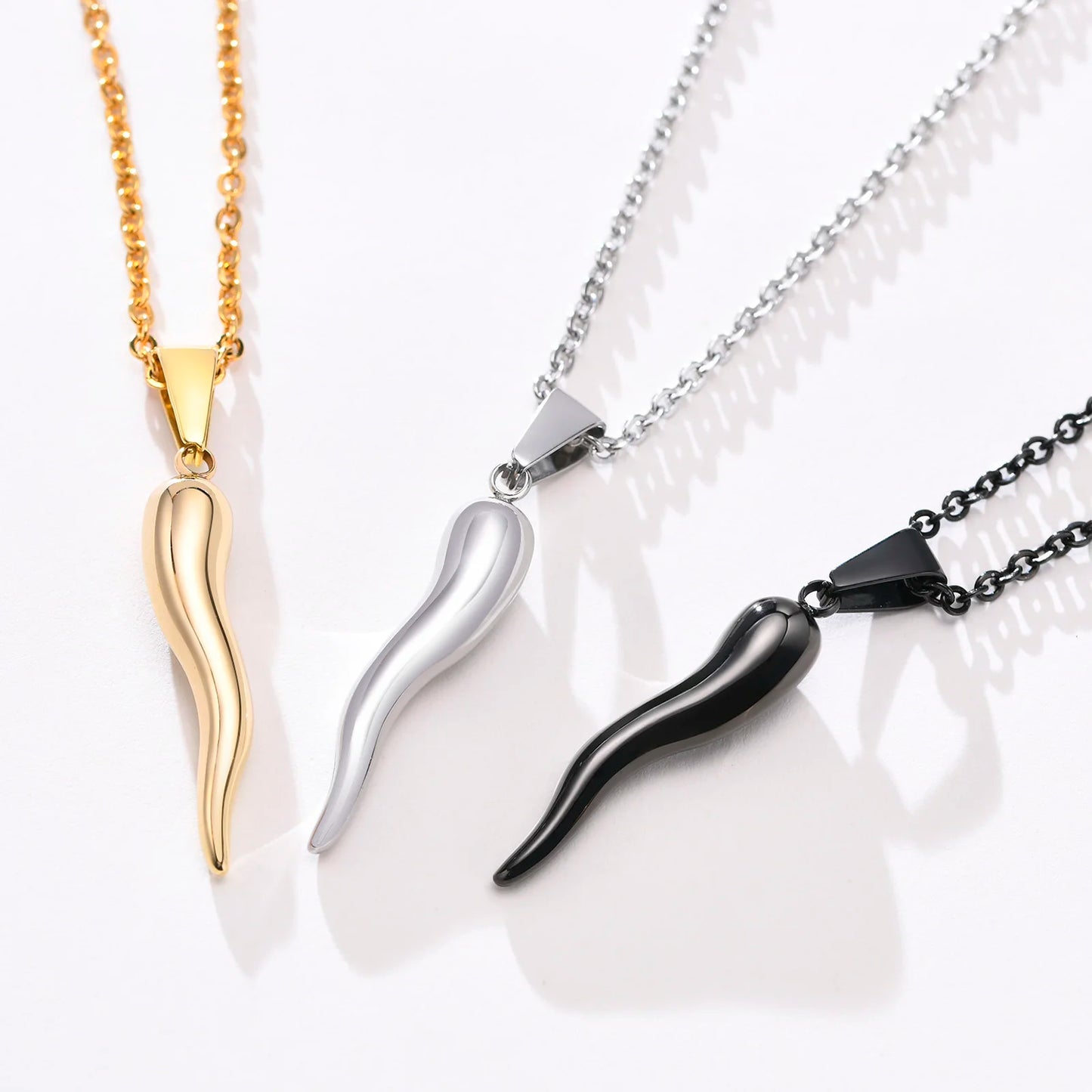 Stainless Steel Italian Horn Pendant Necklaces for Men Jewelry,Fashion Chic Chains Necklace