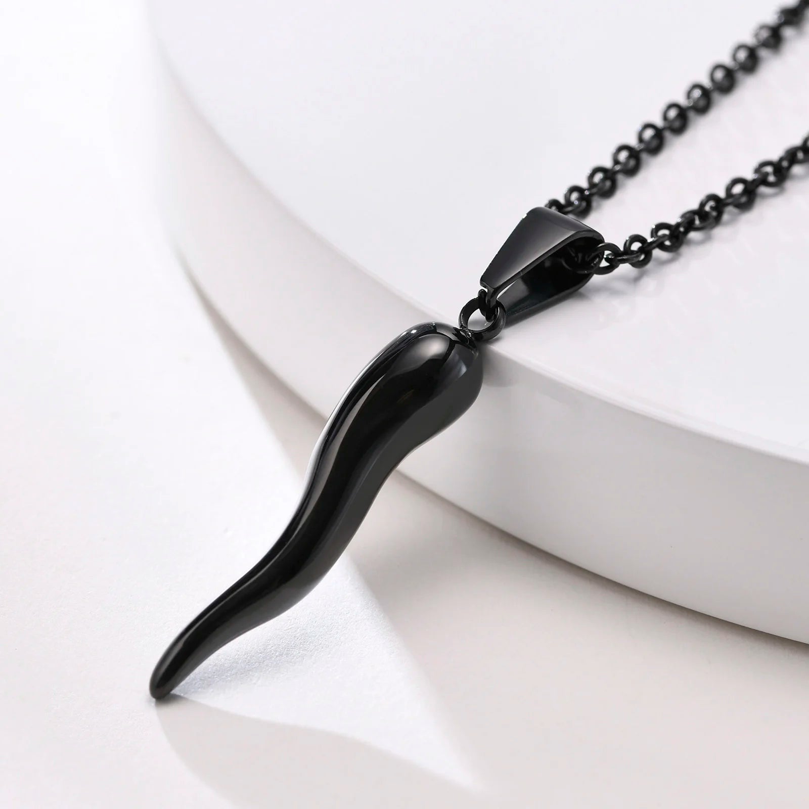 Stainless Steel Italian Horn Pendant Necklaces for Men Jewelry,Fashion Chic Chains Necklace