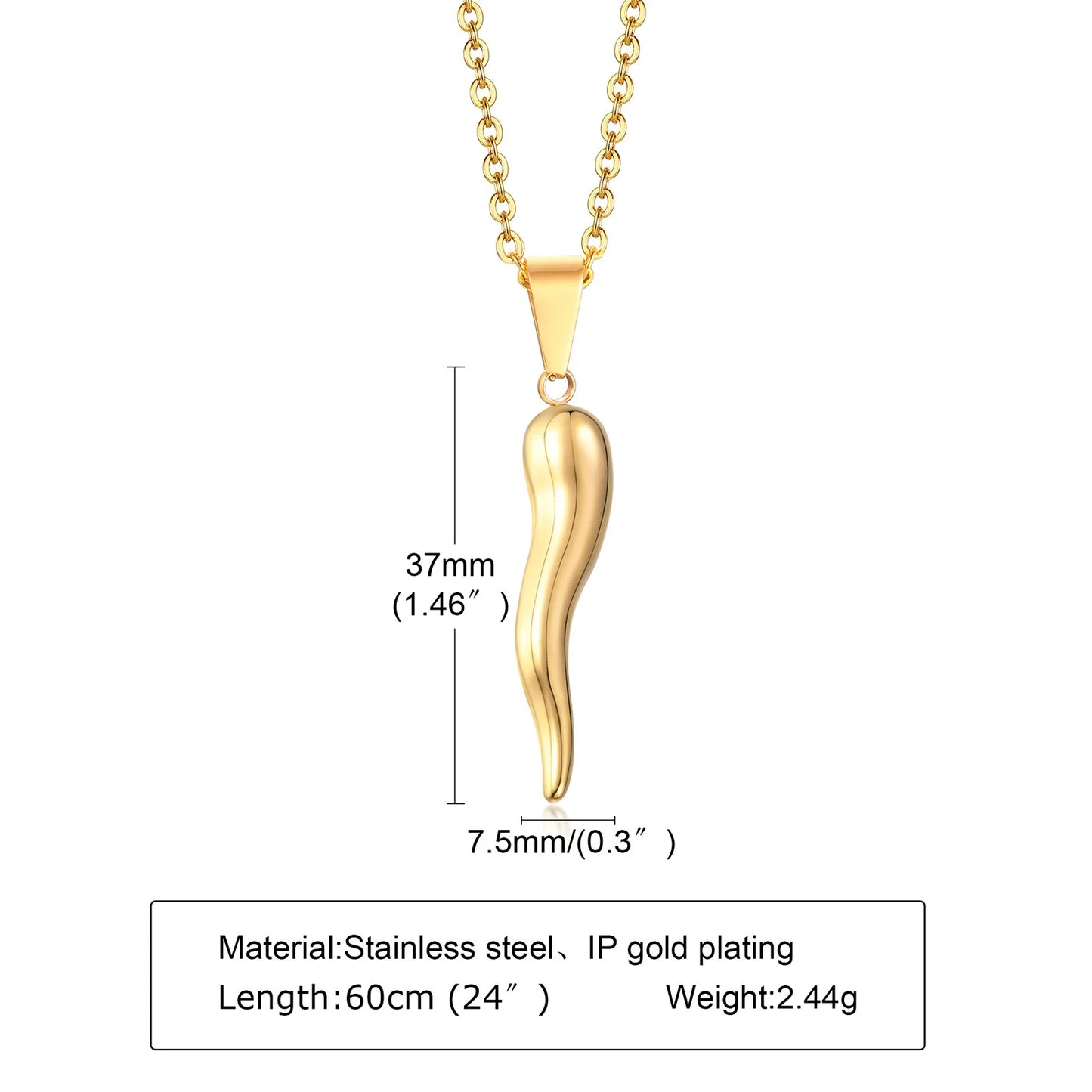 Stainless Steel Italian Horn Pendant Necklaces for Men Jewelry,Fashion Chic Chains Necklace