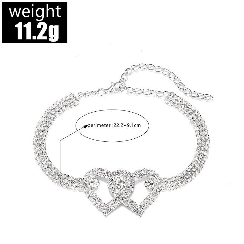 Double Heart Anklet Bracelet Love Barefoot Chain Bling Crystal Ankle Bracelet