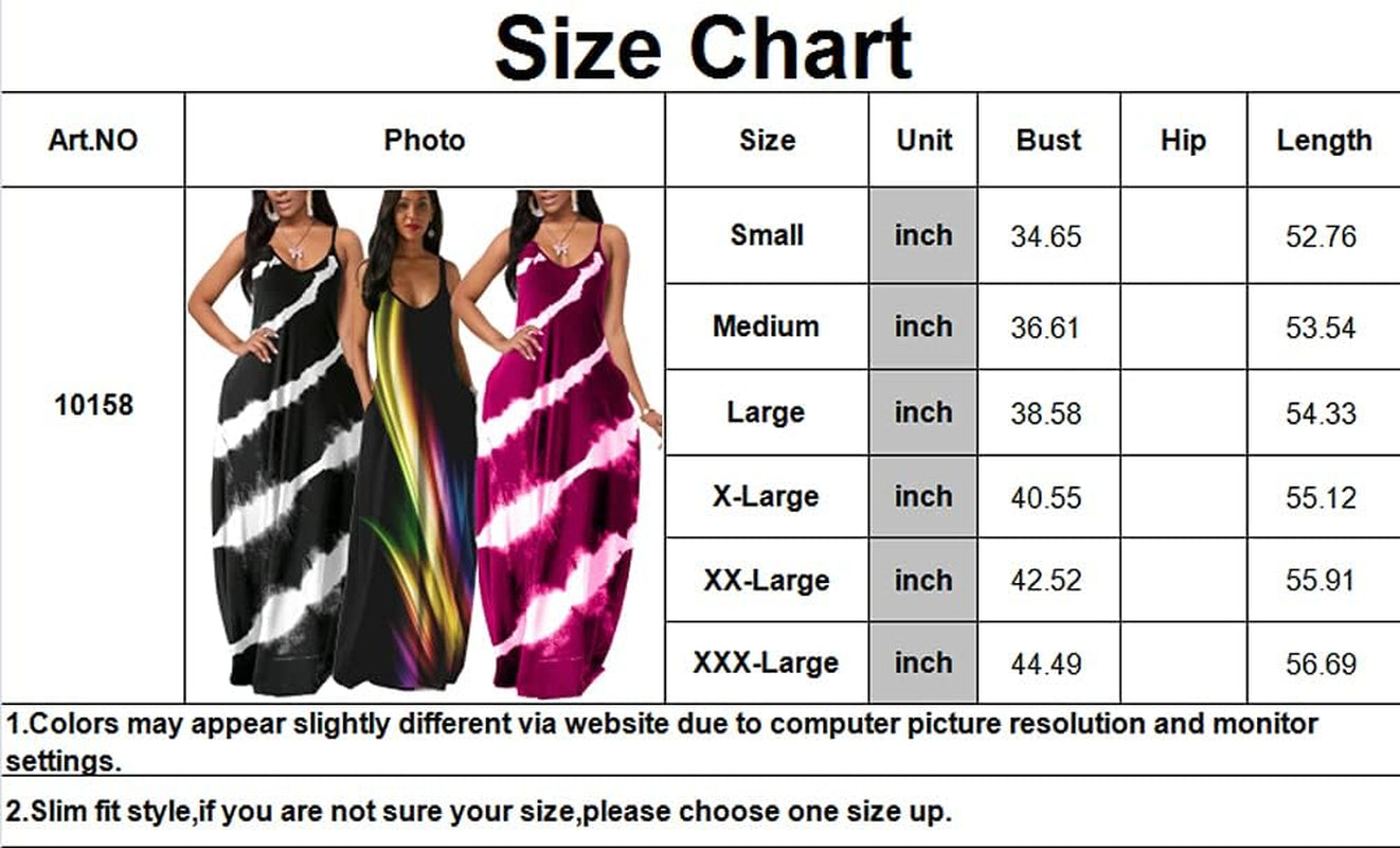 Women'S Rainbow Printed Maxi Dresses Sleeveless V Neck Adjustable Draped Casual Long Colorful Sundresses with Pocket Small